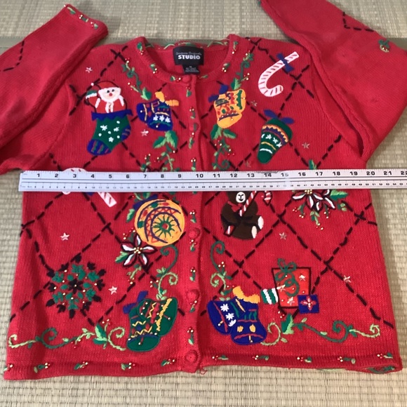 Designers Original Studio Womens Med Christmas Knit Cardigan Sweater Stockings - Picture 3 of 7